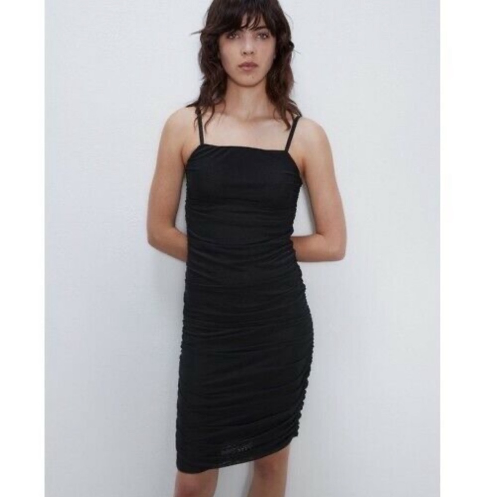 Zara Black Scrunched Mini Dress M